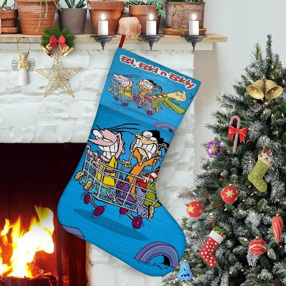 Ed, Edd n Eddy-theme Christmas Stockings,Fine white linen for Stairs Fireplace Hanging Xmas Home Decor Christmas gift17.7"X12.6"(45cm×32cm)