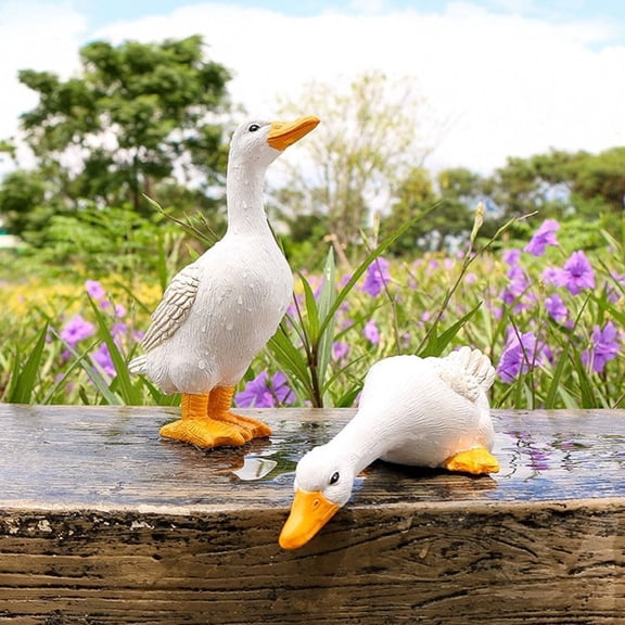 Hand-Painted Resin Duck Statue, Lifelike Weather-Resistant Figurine for Garden Patio Pond Outdoor Decor, White Exquisite Detailed Craft (1 Piece)