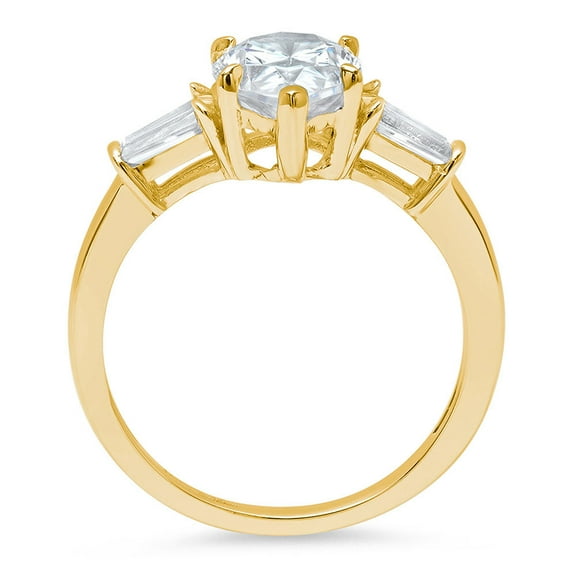 2.5 ct Pear Cut White Sapphire Three-Stone Engagement Ring for Women in 18K Yellow Gold