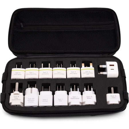 Travel Plug Adapter Kit with Case - International Plug Adapter Set for Worldwide Travel - Multi Country Power Plug Kit for , UK, , , Asia