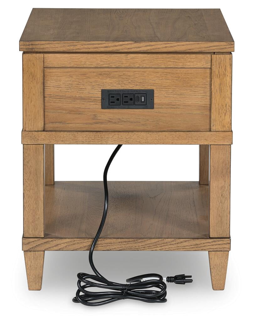 Signature Design by Ashley Sharlance Rectangular End Table - Built-in USB Charging Ports - Storage Drawer, Light Brown