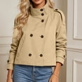 thumbnail image 3 of AKOEE Cropped Trench Coat for Women with Belt Double Breasted Short Jacket High Collar Long Sleeve Outerwear (M, Khaki), 3 of 8