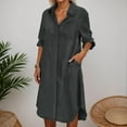 thumbnail image 2 of Women's Denim Button Down Dress Long Sleeve Loose Fit Casual V Neck Pocket Midi Shirt Dress for Everyday Wear, 2 of 2