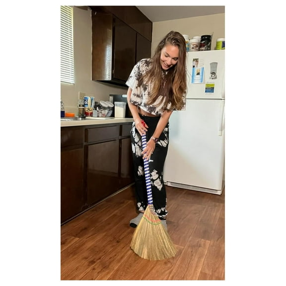 (6 Packs) Traditional Asian Broom Trio - 40" Vietnamese Straw Brooms for Gentle Cleaning