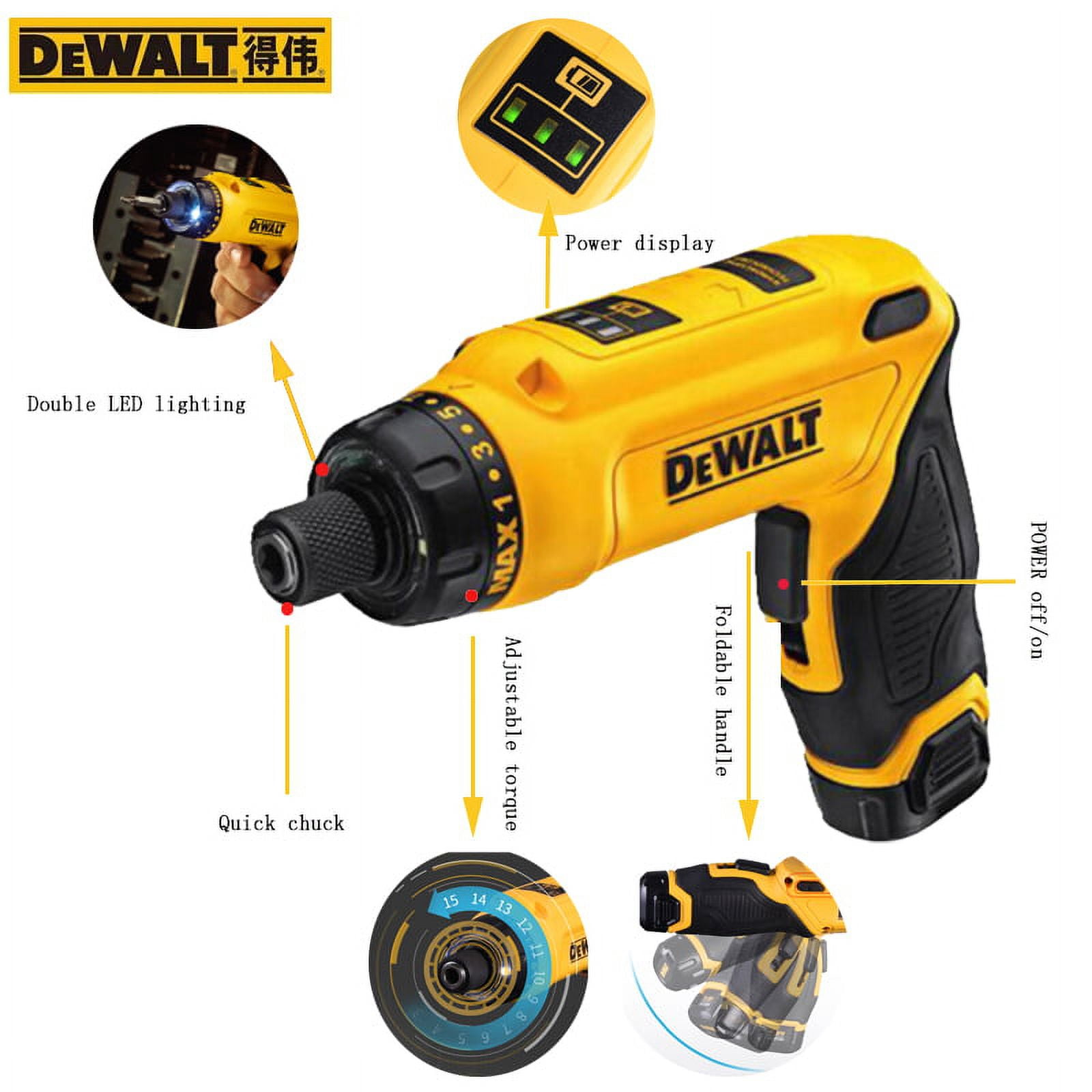 DEWALT DCF680 Mini Electric Screwdriver Set Smart Cordless Electric Screwdrivers USB Rechargeable Dewalt Hand Power Tools Walmart
