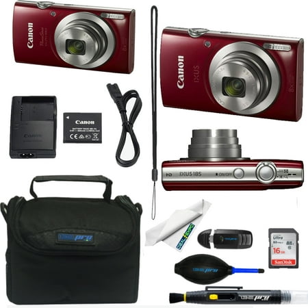 Canon PowerShot IXUS 185 / Elph 180 20MP Compact Digital Camera Red + Deal-expo essential Bundle