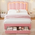 thumbnail image 4 of LAFGUR Queen Size Upholstered LED Bed Frame with 2 Storage Drawer and Adjustable Wavy Headboard,Velvet Princess Platform Bed with Charing Station,Pink, 4 of 9