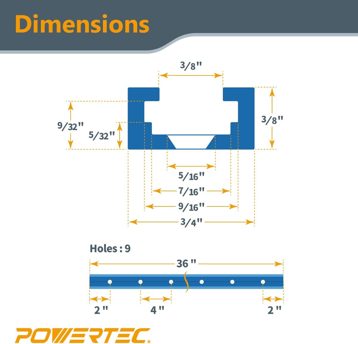 POWERTEC 4PK 36 Inch Universal T track with 100PCS Wood Screws, Double-Cut Profile T track with Predrilled Mounting Holes, 71861