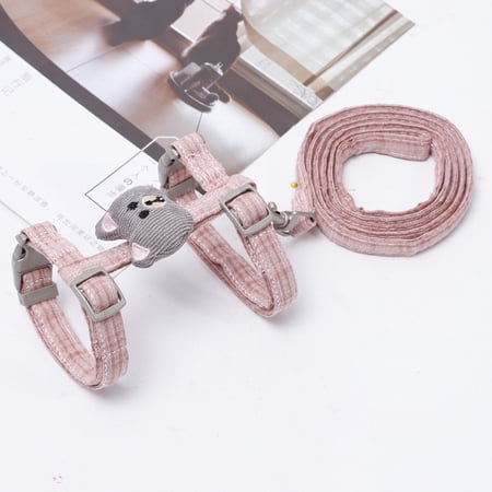 Adjustable Chest Leashes with Cute Bear Outdoor Walking Cat Leash Harness Set Vest Harness Cat Collars Leads Pet Accessory PINK S