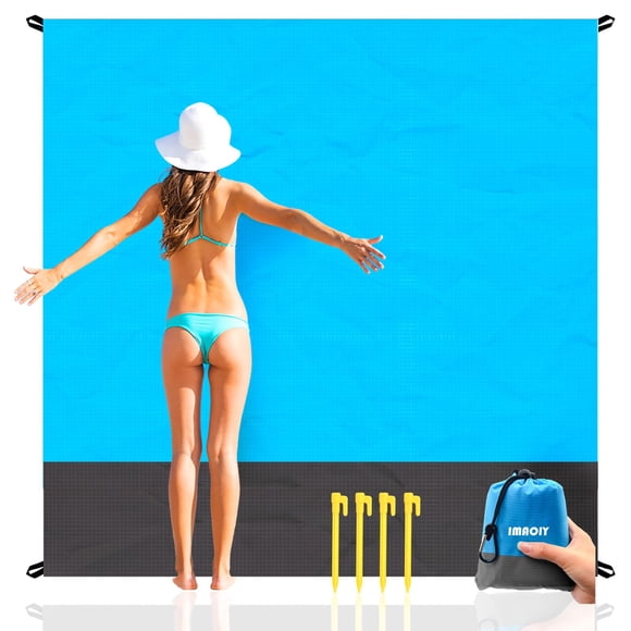 Manta de playa a prueba de arena, impermeable, elementos esenciales para la playa, tapete de playa extra grande, 79 "x 55", tapete de picnic al aire libre duradero de gran tamaño, bolsa de almacenamie