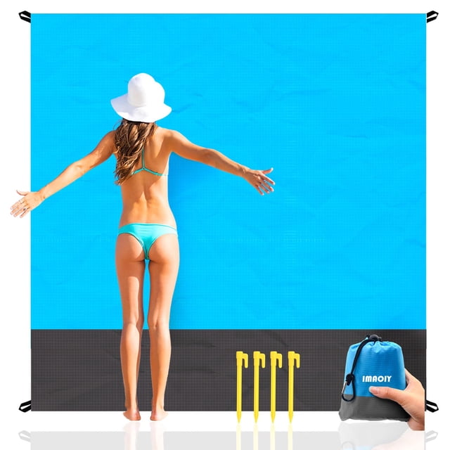 Manta de playa a prueba de arena, impermeable, elementos esenciales para la playa, tapete de playa extra grande, 79 "x 55", tapete de picnic al aire libre duradero de gran tamaño, bolsa de almacenamie