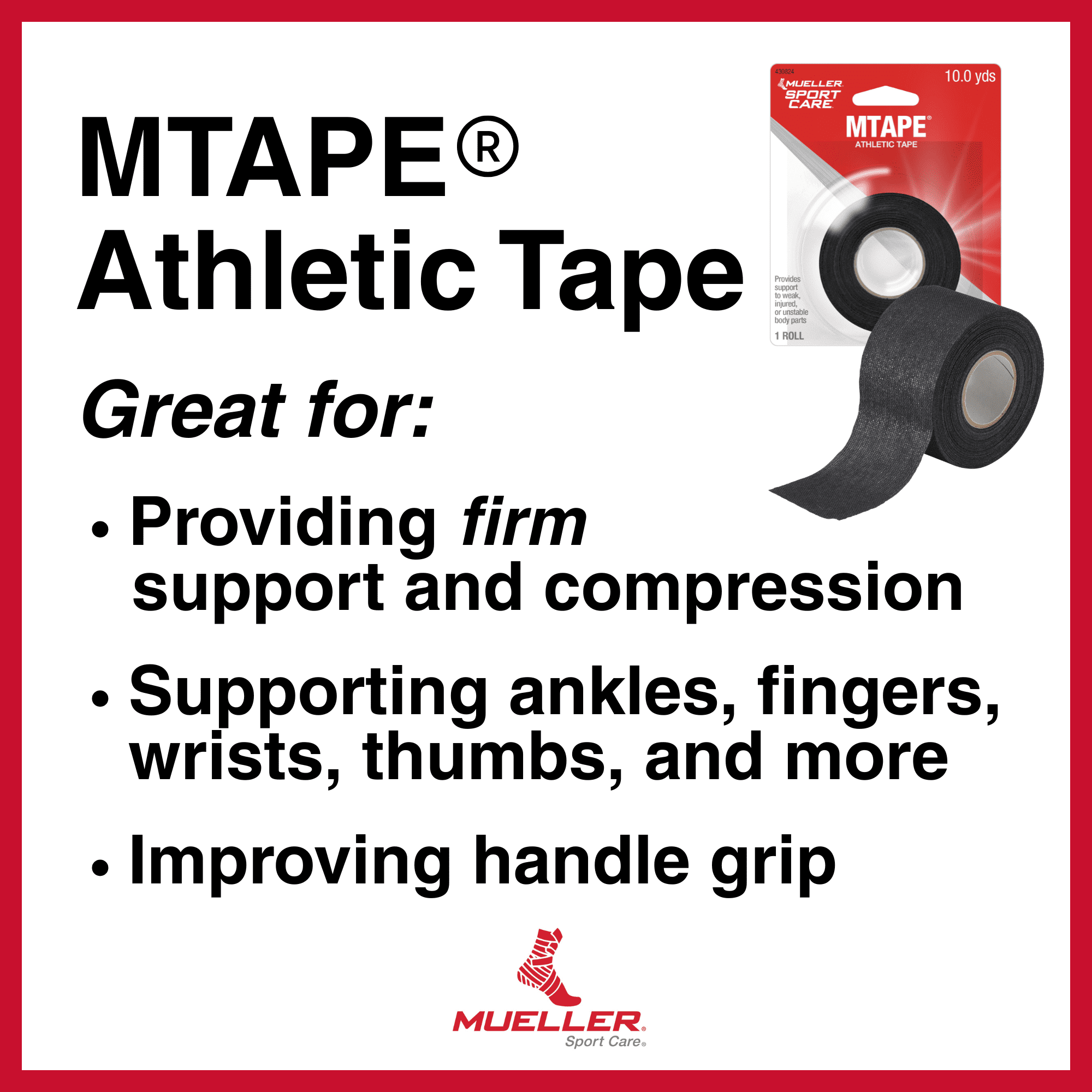(2 pack) Mueller MTape Athletic Tape, 4 Pack, Black, 10yd