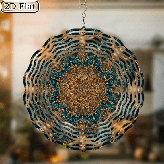 2D Flat, 1pc Monkey Mandala Wind Spinner Hanging - 10in Metal Kinetic Outdoor Decor, Large Spin Wind Sculpture with Intricate Monkey & Mandala Pattern, No Electricity Needed for Yard, Garden