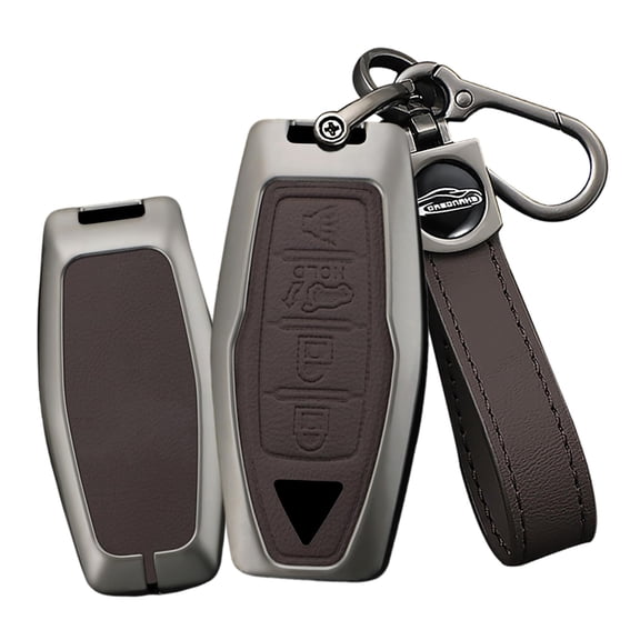 Fit for Mitsubishi Key Fob Cover Metal Key Protective Holder Fit for Mitsubishi Outlander 2021 2022 2023 2024 Leather Smart Keys Shell 4 Button Keychain