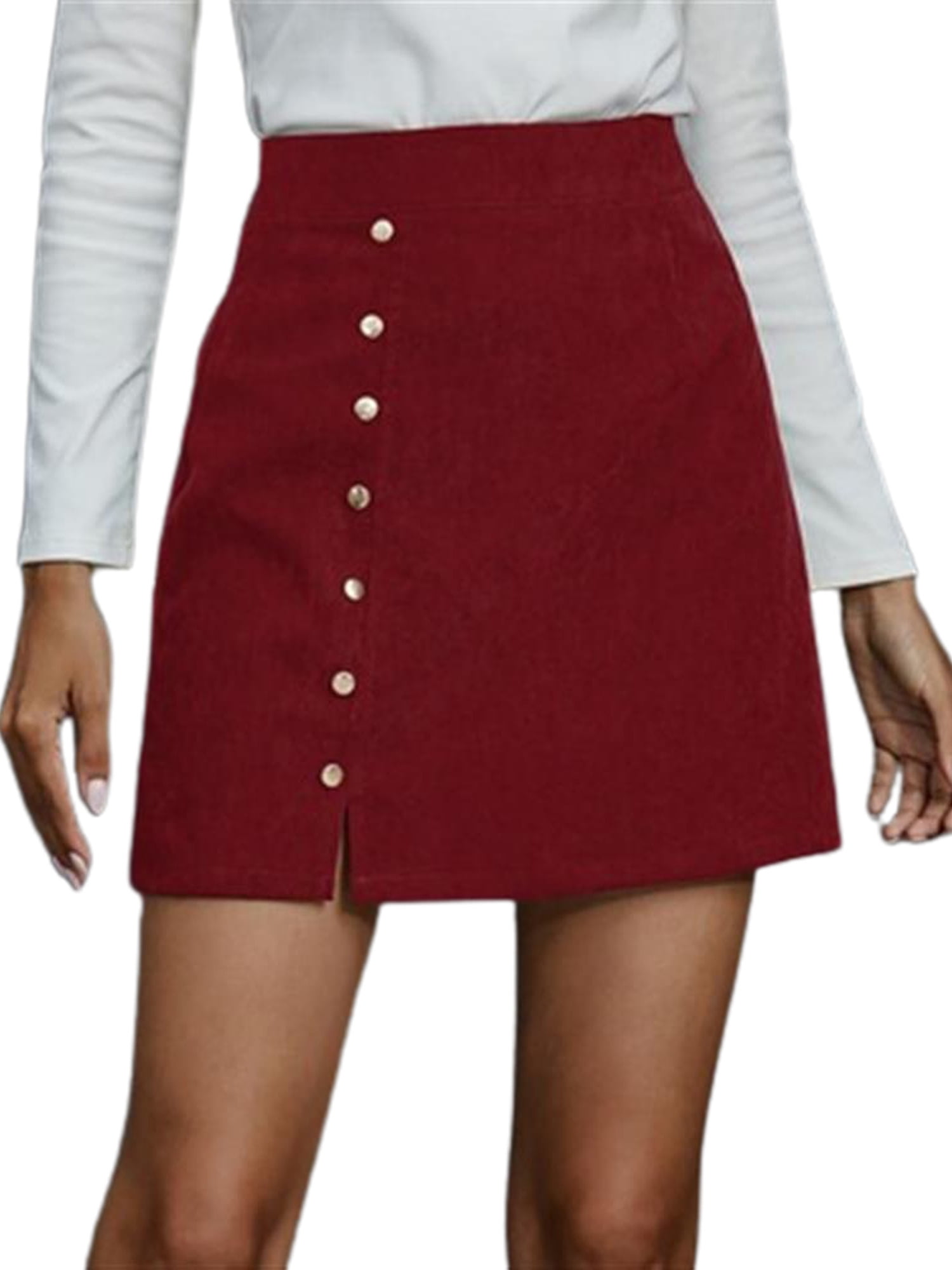 Tapsier Women High Waist A-line Mini Skirts Buttons Side Split Skirt Wine  Red L - Walmart.com