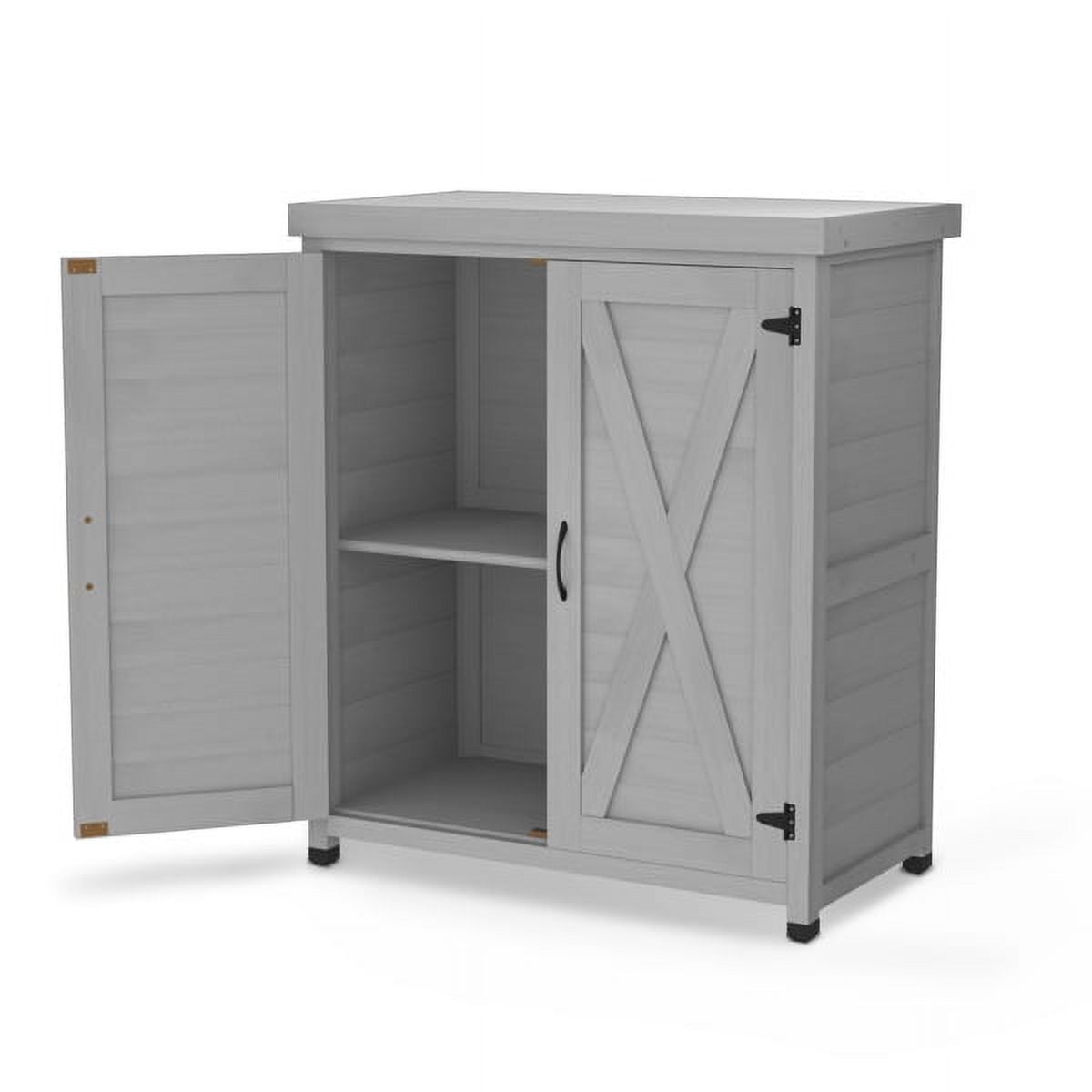 Gray Cedar Potting Bench with Metal Worktop & Magnetic Storage Cabinet – Rustic Outdoor Workstation for Patio, Garden & Deck, 31" L x 17" W x 36" H