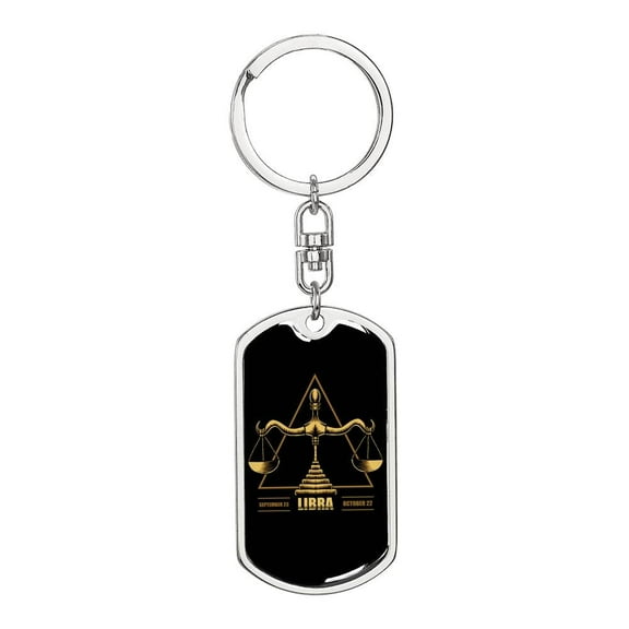 Libra Stainless Steel or 18k Gold Premium Swivel Dog Tag Keychain