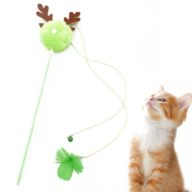 Labymos Cat Interactive Stick with Balls Bells Feather Wand for Cat Teaser Catcher Exercise Playing