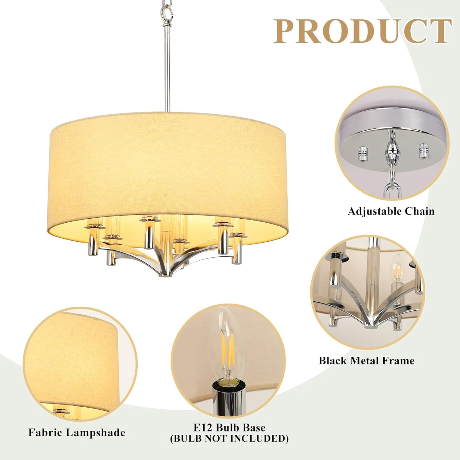 DingLiLighting 6 Light Flush Mount Ceiling Light Drum Pendant Light Brown Fabric Ceiling Light Fixture for Living Room, Dining, Bedroom, Kitchen, Hallway