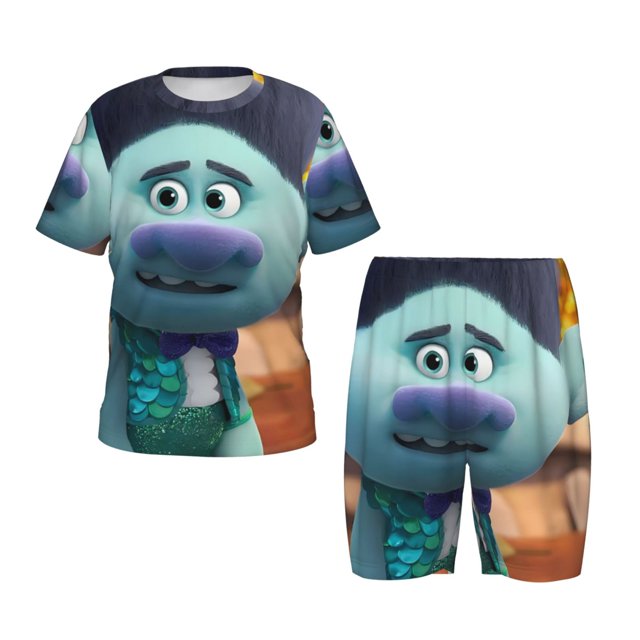 Zufioo Ensemble de Pyjama à Manches Courtes pour Garçons et Filles avec Imprimé Trolls Band Together, Shorts Élastiques, Haut à Col Rond, Ensemble de Pyjama Deux Pièces, Convient à la Maison et au Sport-4X-Grand
