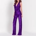 thumbnail image 2 of Fsqjgq Jumpsuits for Women Purple Rompers Overalls Fashion Petite Jumpsuits for Women Shiny Jumpsuit Elegant Shiny Straight Trousers Jumpsuit Nightclub Night Wear One Piece Jumpsuits for Women L, 2 of 6