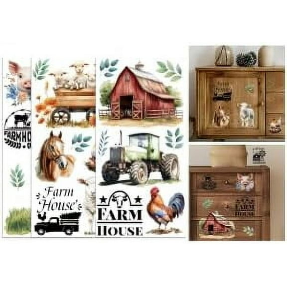 Rub on Transfer Sticker for Furniture Crafts Decor 6"x12" Farm Seris 3Pcs Waterproof UV DTF Transfer for Farmhouse Lingerie Chests Drawer Dresser Glass Porcelain Wood Plastic