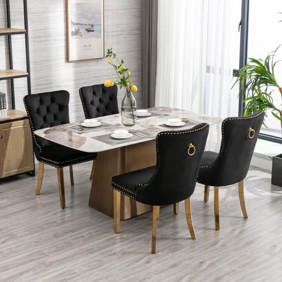 Nmkwnr 2 Pack Velvet Dining Chair with Golden Stainless Steel Legs, Perfect for Living Room, Dining Room, Black Gold(Only 2 Pack Chairs)