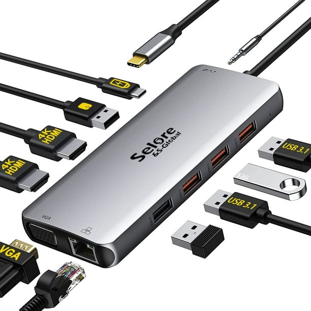 Universal Docking Station Dual Monitor USB C 3.1 Hub Dual HDMI 4K Adapter 10Gpbs Triple Display Docking Station with for Mac/Windows/Chrome -