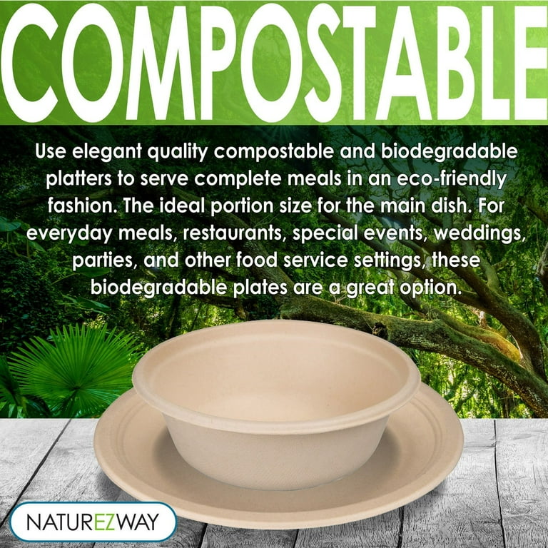 Compostable Round 1-Compartment Sugarcane Plates, 9 - Brown