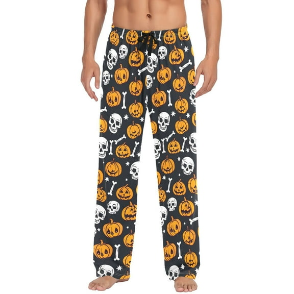 Pumpkin Skeleton Halloween Men's Pajama Pants Cotton Long Sleepwear Lounge Pants L