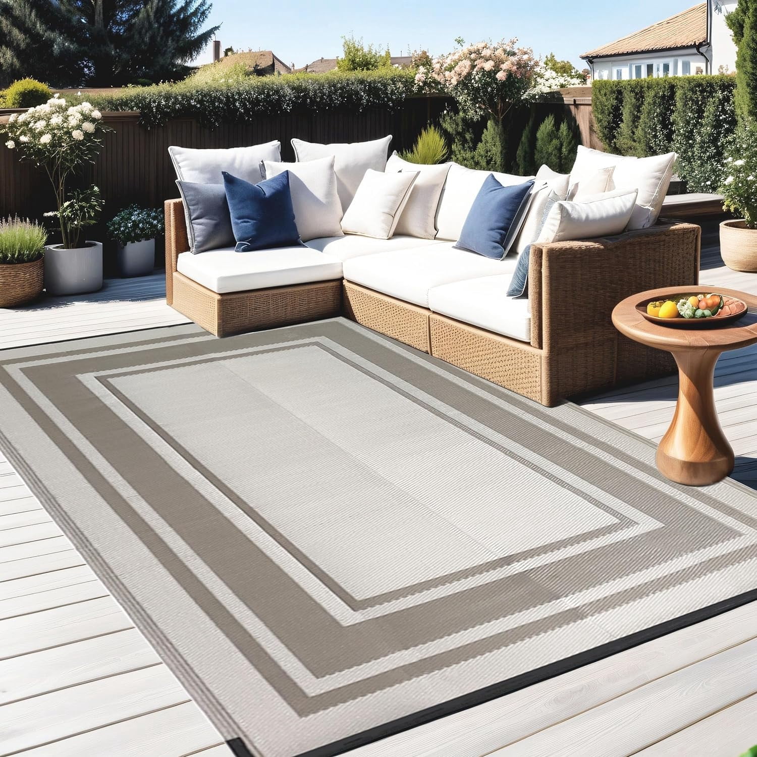 Outdoor Rug 8‘x10’ Waterproof for Patios,Backyard,Porch,Deck,Balcony, Plastics,Reversible,Geometric