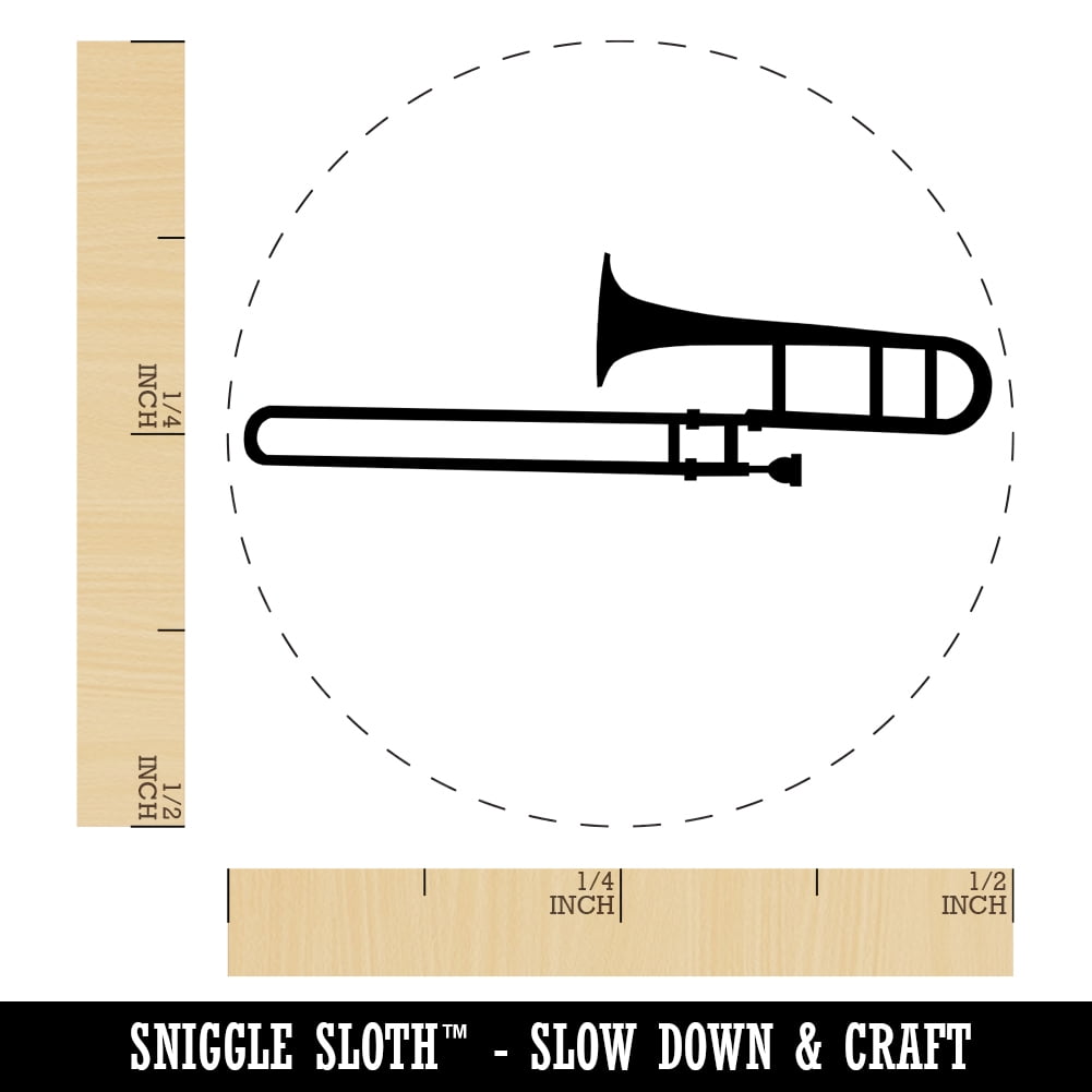 Trombone Music Instrument Silhouette Self-Inking Rubber Stamp Ink Stamper - Fuchsia Ink - Mini 1/2 Inch