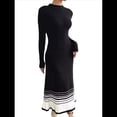 thumbnail image 3 of Vestido Tipo Suéter de Larga con Dobladillo A Rayas y Bloques de Color para Mujer, Plisado, Corte en A, de Punto Acanalado Negro M, 3 of 10