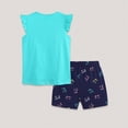thumbnail image 6 of TOWED22 Baby Girl Summer Outfits 2 Piece Graphic Ruffle Sleeve Sleeveless Top and Shorts Set Casual Clothes Soft Toddler Clothing(Blue,4-5 Y), 6 of 6
