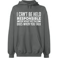 thumbnail image 2 of OXI Hoodie Sweatshirt - I Can't Be Responsible For What, Basic Casual Hoodie for Men's and Women Fleece Hoodie Long Sleeve - Graphite Heather Large, 2 of 3