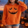 thumbnail image 3 of Coerni Girls Hoodie Halloween Jack-O'-Lantern Orange Hooded Pullover Soft Waffle Knit Sweatshirt with Kangaroo Pocket Kids Fall Versatile Top, 3 of 4