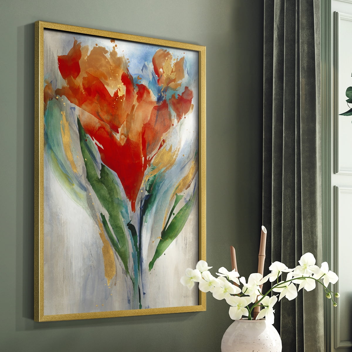 Wild Flower Bouquet Framed Print in Gold Solid Wood 16 x 20 Framed Print