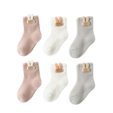 

harmtty 3 Pairs Keeping Terry Thick Cotton Baby Toddler Middle Tube Socks Rabbit S