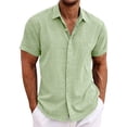 thumbnail image 2 of Qwertyu Hawaiian Shirt for Men Summer Cotton Linen Solid Casual Mens Short Sleeve Button Down Shirts Light Green M, 2 of 4