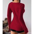 thumbnail image 6 of Women'S Boat Neck Cable Knit Sweater, Long Sleeve Off Shoulder Ribbed Slim Fit Pullover Tops Cute Fall Outfits Red M, 6 of 9