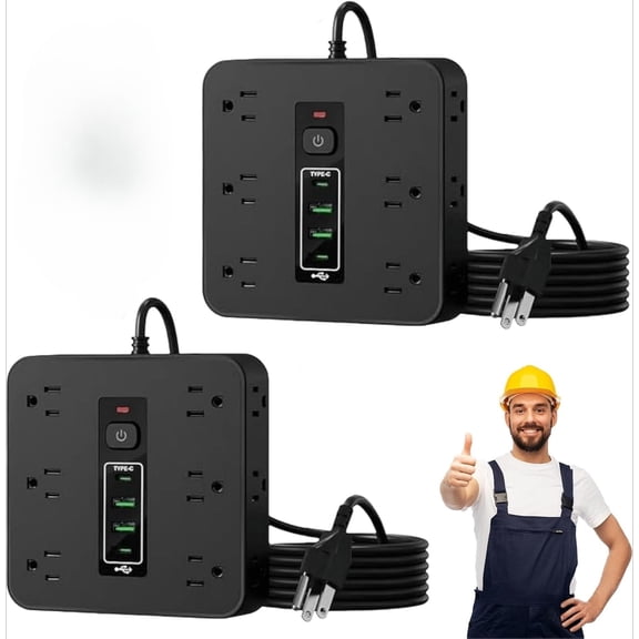 16-in-1 Power Strip with Switch, 12 AC Outlets & 2 USB-C, 2 USB-A, 6.6FT Extension Cord with Overload Protection, Wide Spaced Outlets for Home, Office, Gaming and Travel
