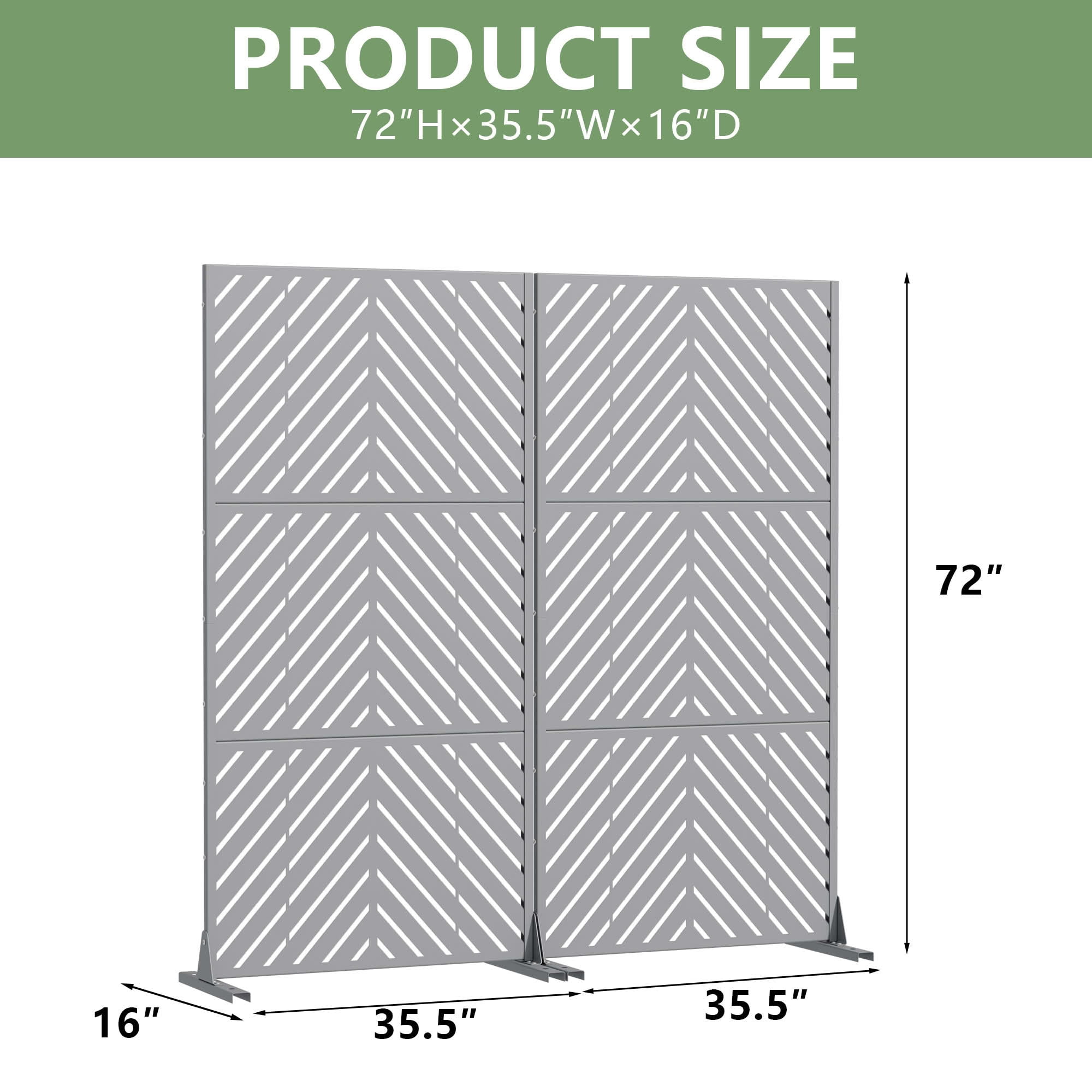 MAYEERTY 2-Piece Outdoor Metal Privacy Screen 6ft × 3ft Gray, 3-Panel Parallel Decorative Screen, Rust-Resistant for Patio