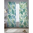 thumbnail image 5 of Palm Leaves Semi Sheer Window Curtains 84 Inches Long, Green Blue Tropical Plants Summer Country Rod Pocket Voile Silky Chiffon Curtain Light Filtering Drapes for Living Room, 52"x84", 2 Panels, 5 of 9