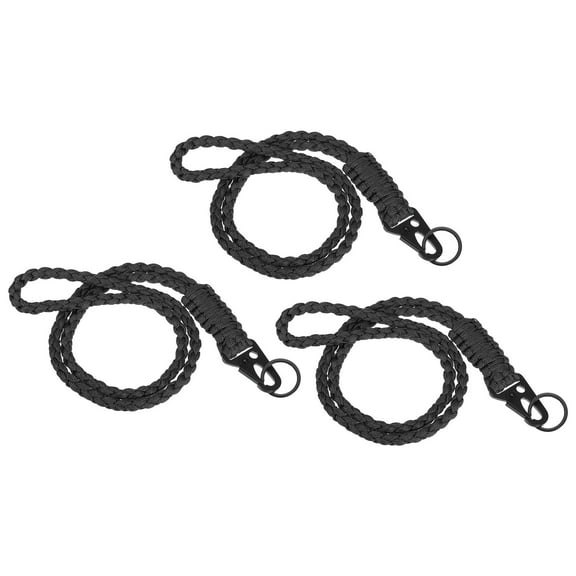 Uxcell 21.7" Paracord Neck Lanyard Keychain Braided Strong Lanyard with Clip and Key Ring Black 3 Pack