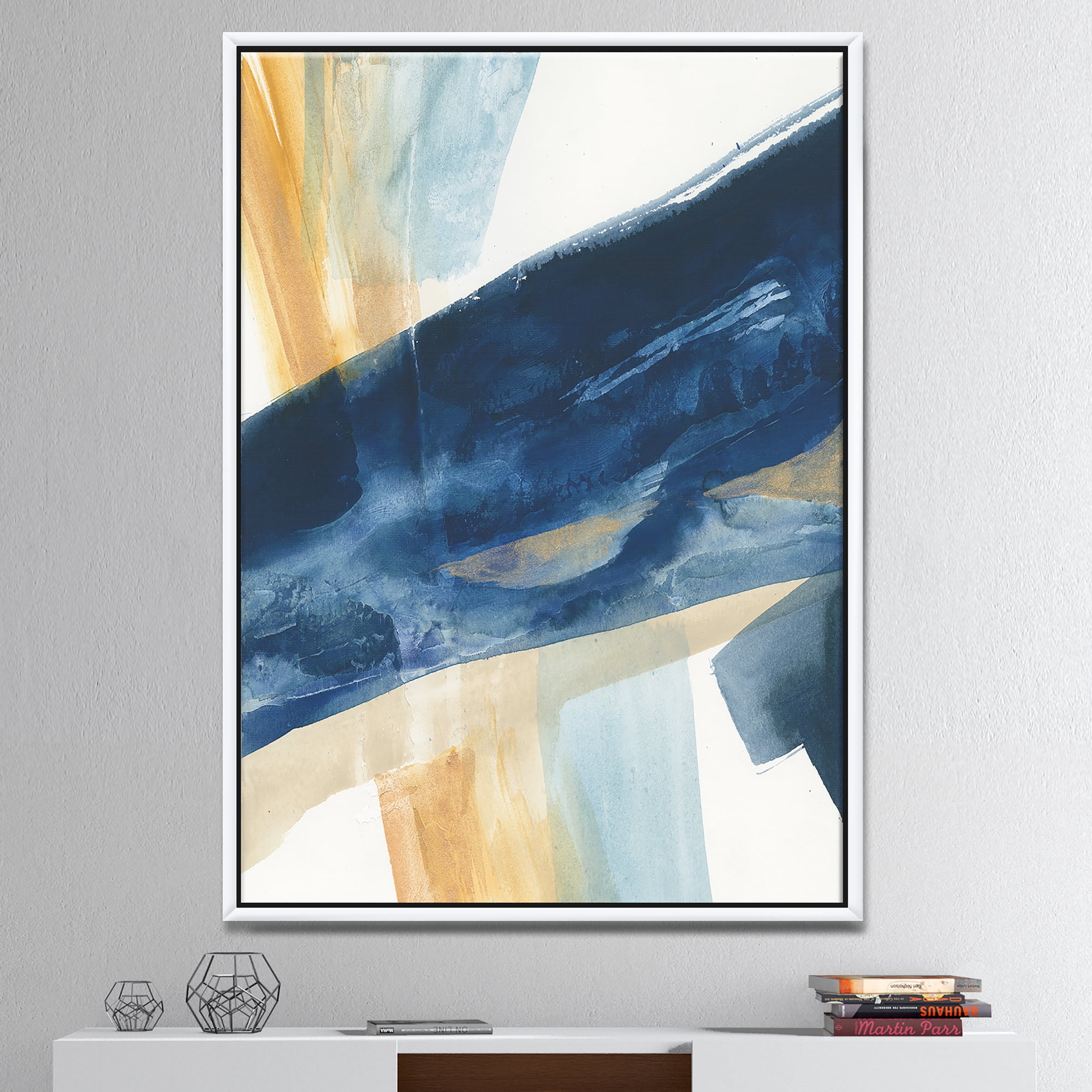 Designart ' Indigo Panel I ' Glam Modern Framed Canvas
