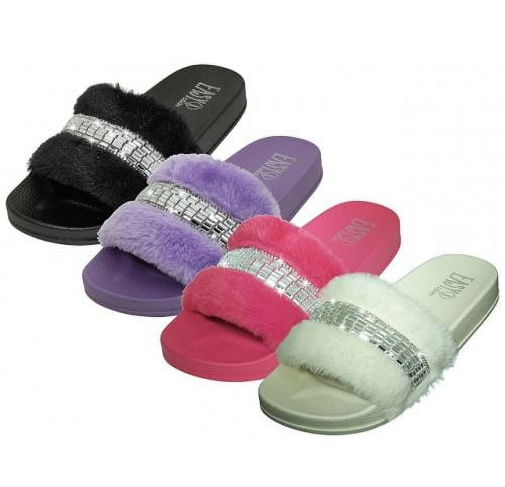 Rhinestone faux 2024 fur slippers