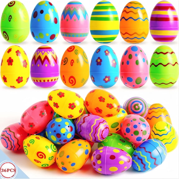 36 PCs Plastic Printed Bright Easter Eggs, Over 3.15'' Tall Fillable Empty Eggs Bulks for Easter Hunt, Basket Stuffers Fillers, Classroom Prize Supplies, Filling Treats and Party Favor