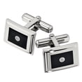 thumbnail image 3 of Auriga Fine Jewelry Stainless Steel Brushed Black Enameled Center with .06 carat Diamond Cufflinks for Men, 3 of 6
