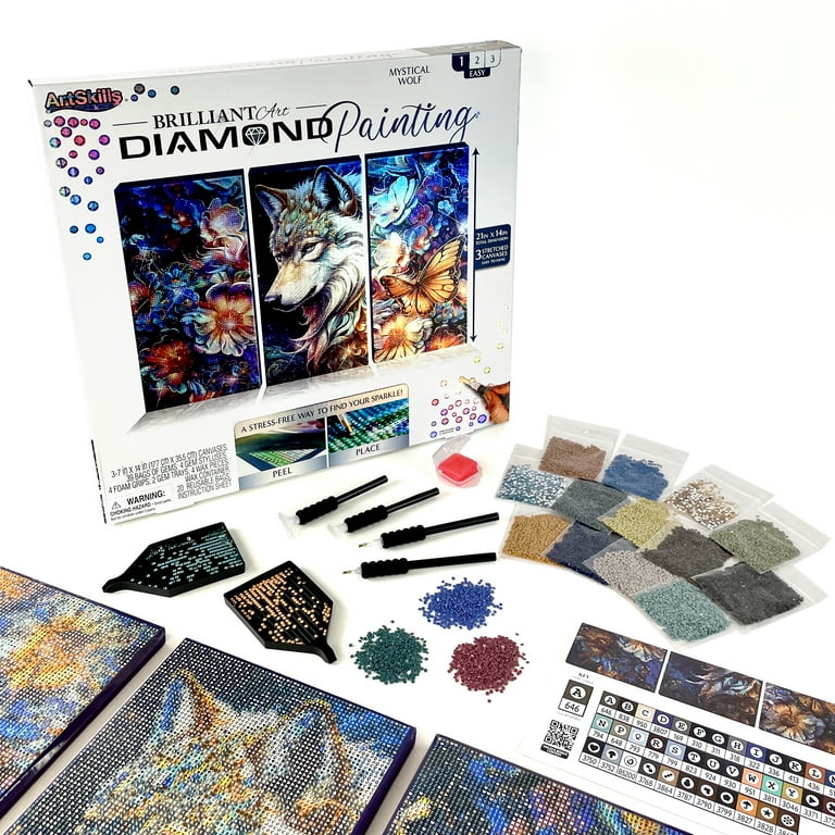 Peinture Diamant 5D Loup Aurore Boréale 50x70 Cm – Kit Complet Broderie Diamant Ronde, Loisirs Créatifs Adultes, Décoration Murale Brillante