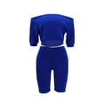 thumbnail image 4 of Women’s Off Shoulder 2 Piece Set - Stretchy Top and Biker Shorts Lounge Outfit, 4 of 8